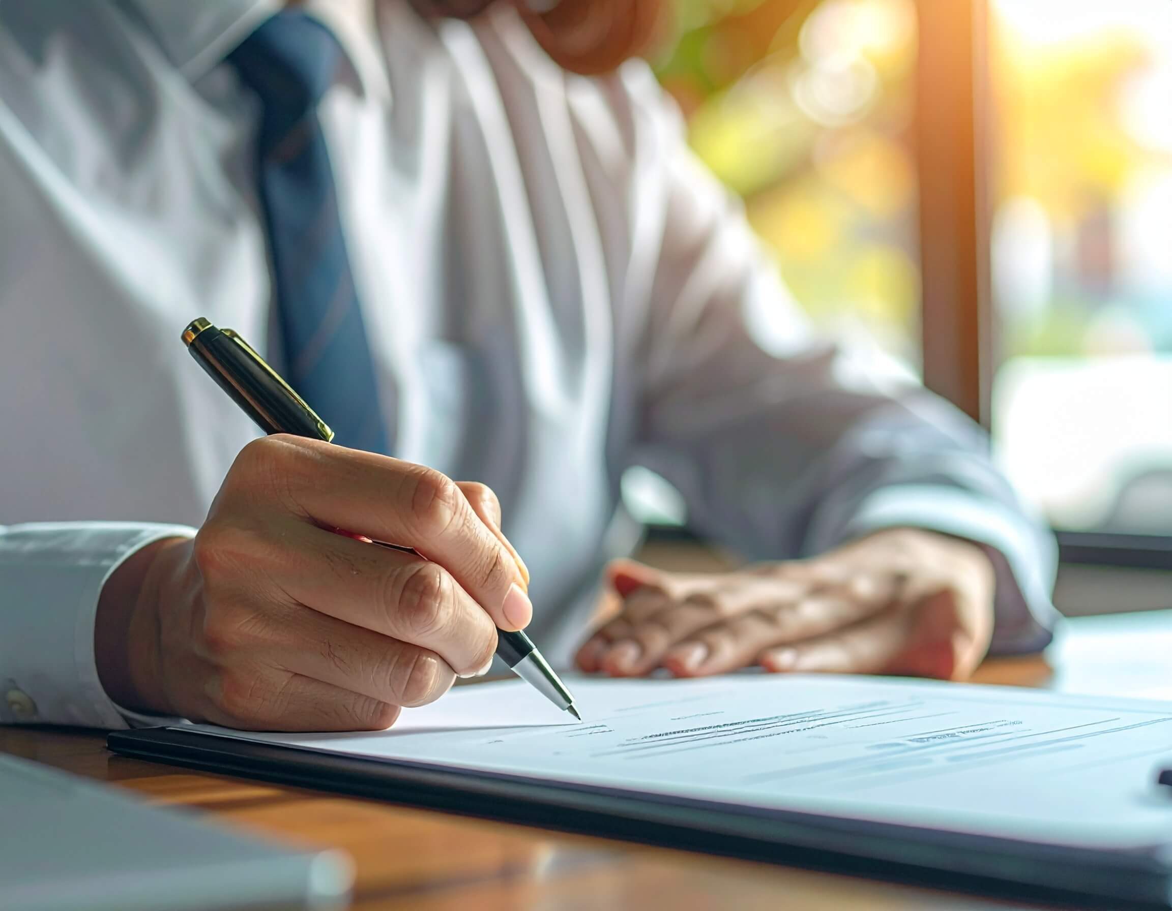 ご契約の紙に記入している男性